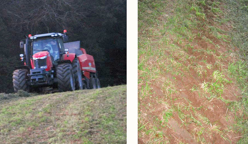 Uprooting and soil damage on sloping land with poor quality tyres