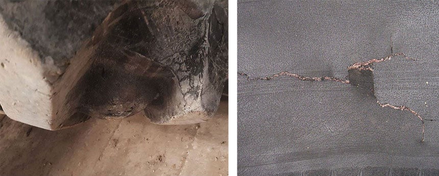 A hernia often corresponds to a break in the internal structure of the tyre