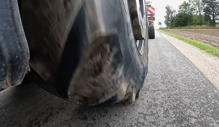 Asphalt is abrasive for agricultural tyres
