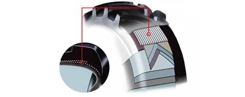 Layers of steel in the tread of the Firestone Performer 95