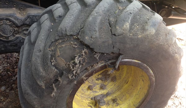 worn tyre: internal components visible