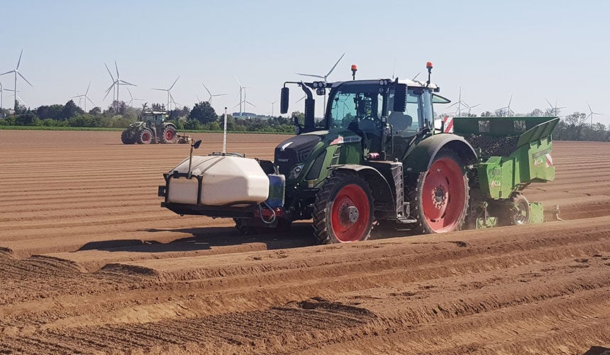 Narrow tyres used with a potato planter